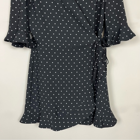 LOFT WRAP POLKA DOT MINI DRESS ROMPER WITH SLEEVES BLACK AND WHITE SIZE 2 - Picture 7 of 16